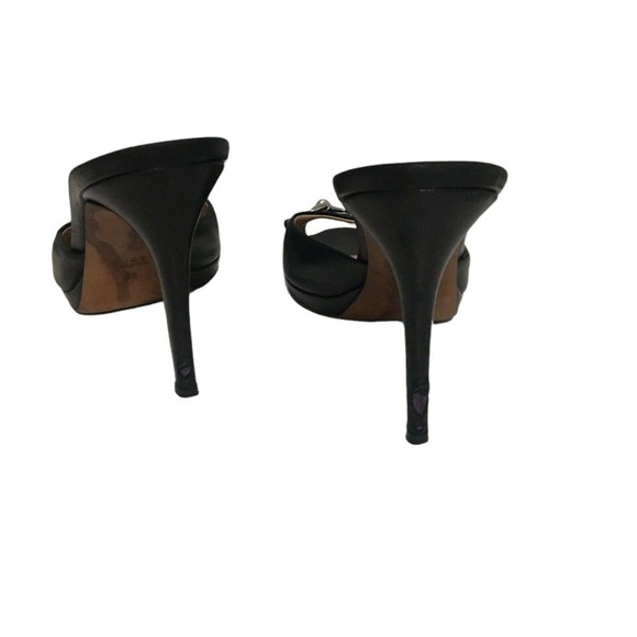 Gucci: Black leather New Hollywood horsebit slides. Size 38/US 8 . Pre-owned - Picture 9 of 11